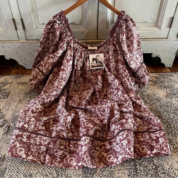 Shop Fig Tops - New Cottage Rose Floral Oversized Cotton Tunic Blouse Feminine Top Dress